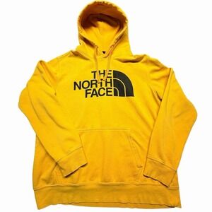 The North Face Hoodie Mens Yellow Big Logo Pullover Sweatshirt Large